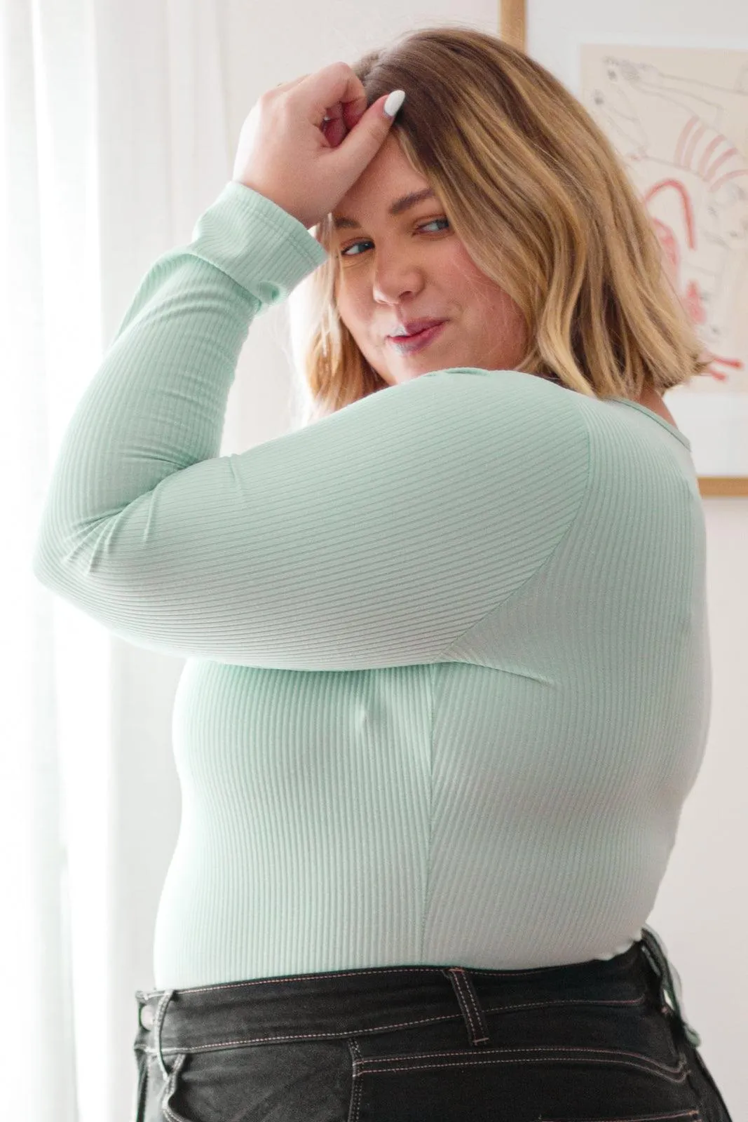 Hazel Blues® | Count On Me Ribbed Bodysuit in Sage
