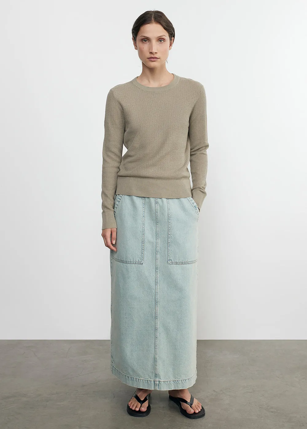Linen Open Knit Crewneck in Ash