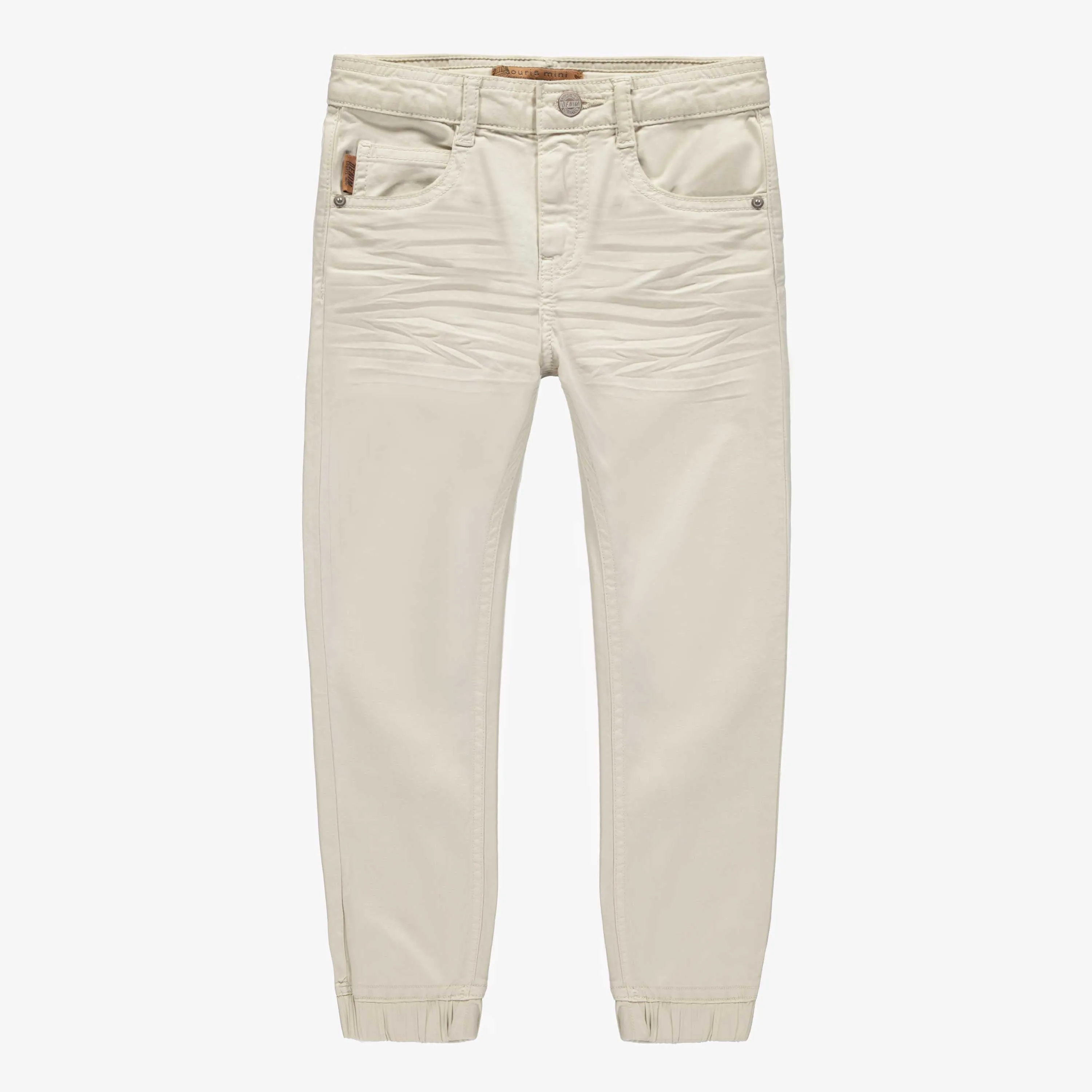 Pantalon coupe ajustée en twill très extensible crème, enfant || Cream slim fit pants in stretch twill, child